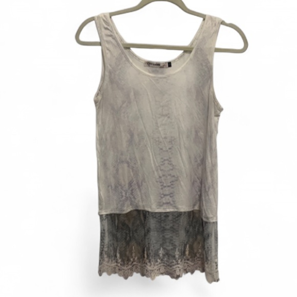 Origami Snakeskin Lace Trim Tank Top